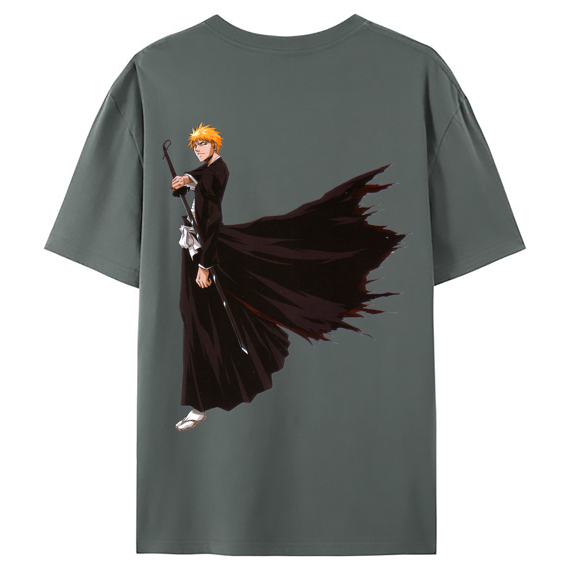 （画像用） ブリーチ 黒崎一護（くろさき いちご）BLEACH Kurosaki Ichigo 綿100％ メンズ半袖Tシャツ（バックプリント） 通気性